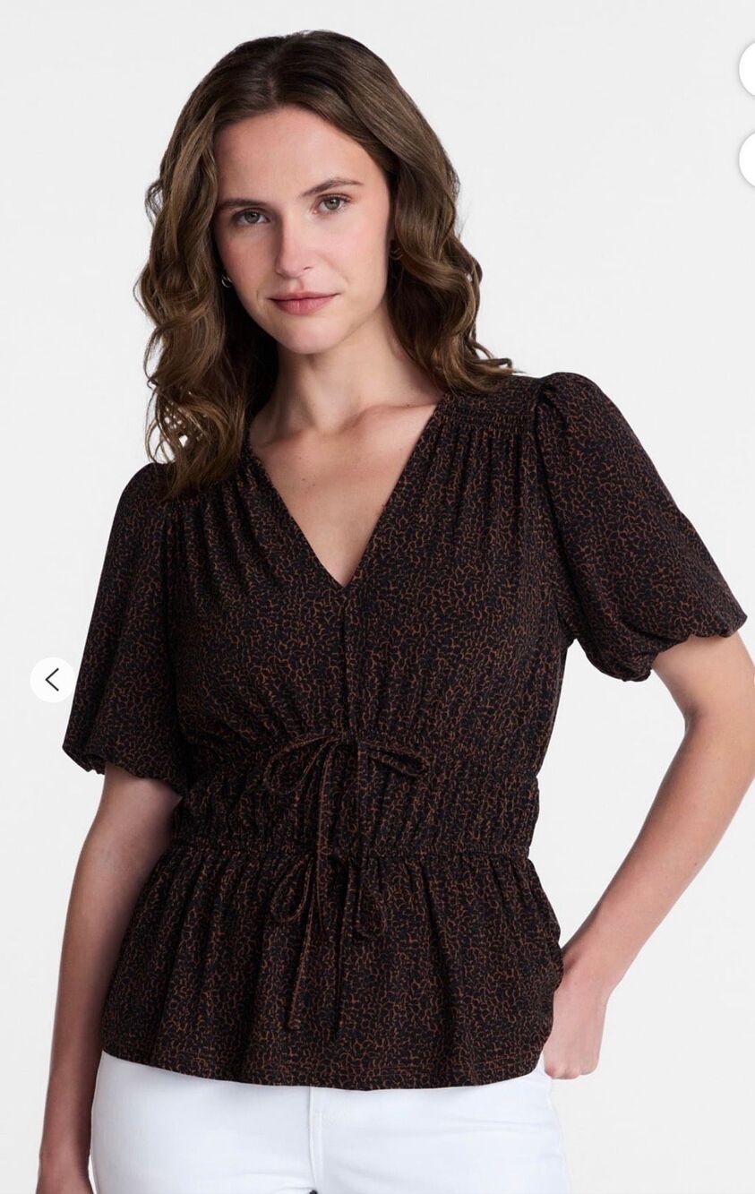 Time And Tru V Neck Shirred Peplum Short Sleeve Top Large NWT